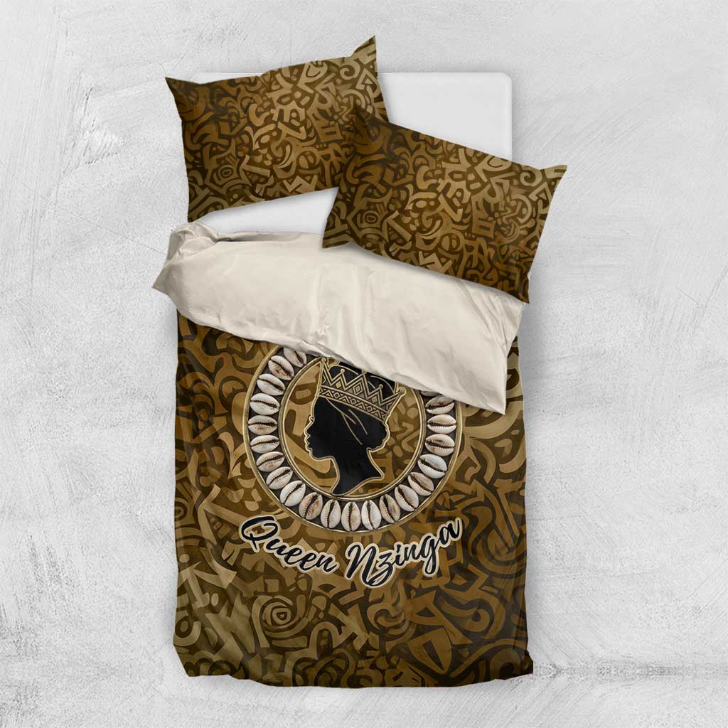 Queen Nzinga Bedding Set Cowrie Crown Silhouette Royal Power - African Pride