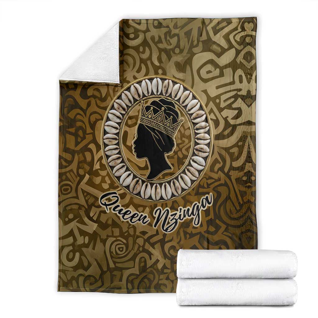 Queen Nzinga Blanket Cowrie Crown Silhouette Royal Power - African Pride