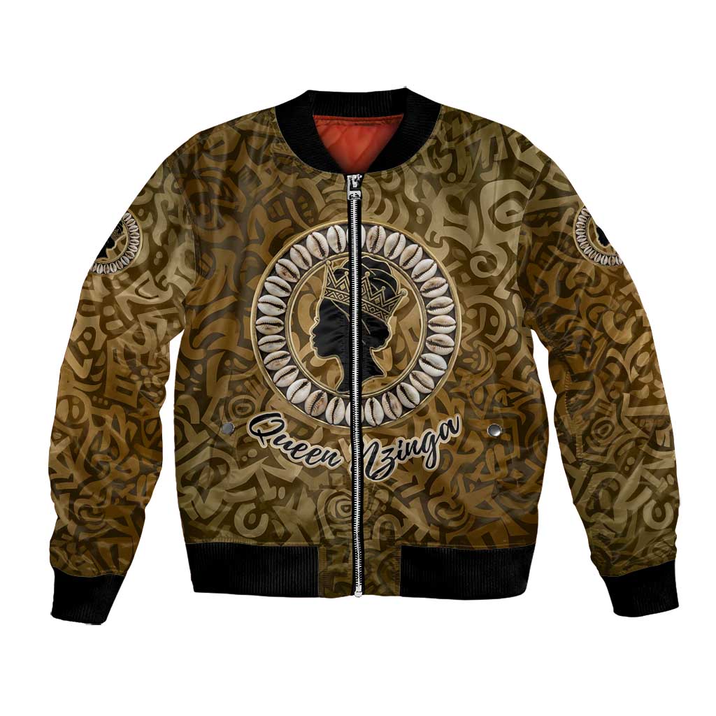 Queen Nzinga Bomber Jacket Cowrie Crown Silhouette Royal Power - African Pride