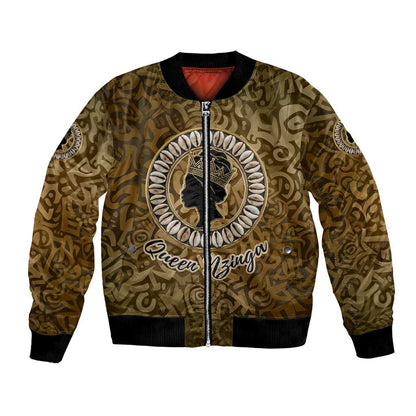 Queen Nzinga Bomber Jacket Cowrie Crown Silhouette Royal Power - African Pride