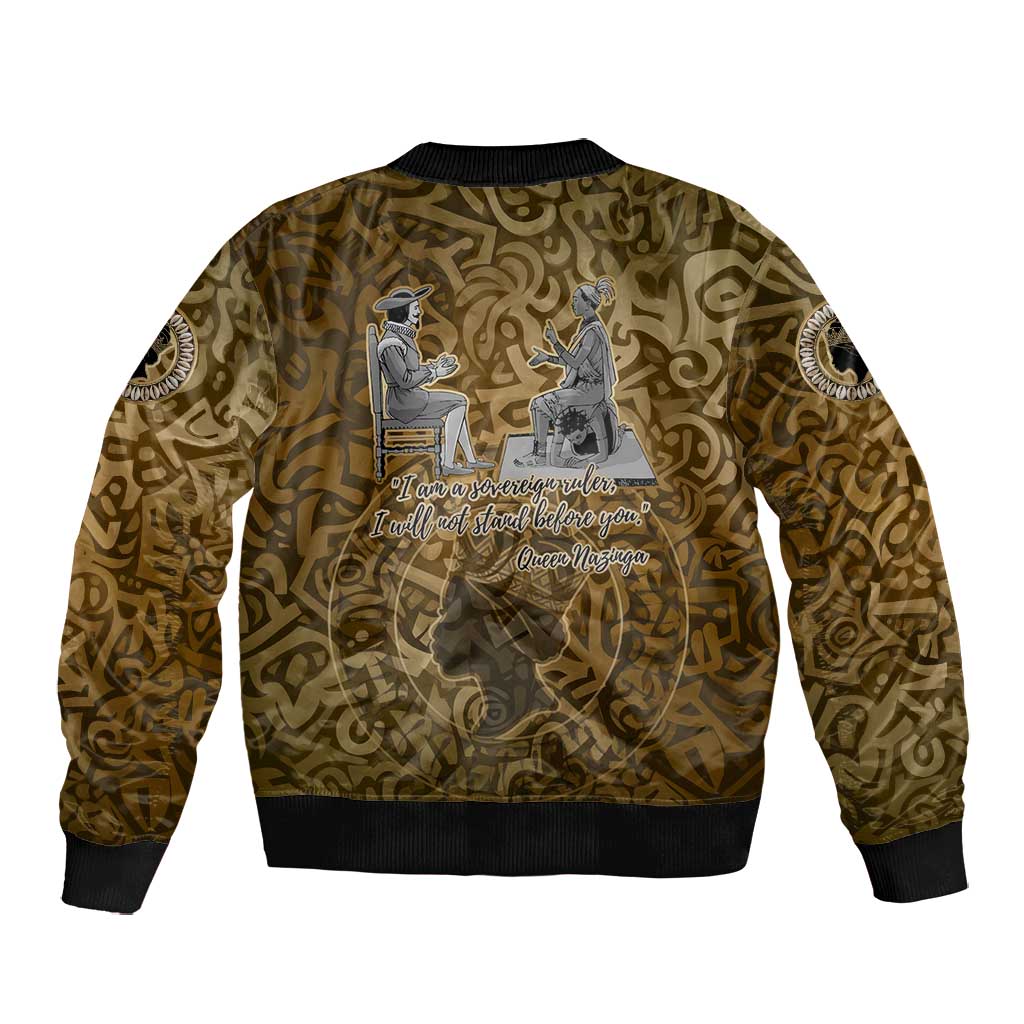 Queen Nzinga Bomber Jacket Cowrie Crown Silhouette Royal Power - African Pride
