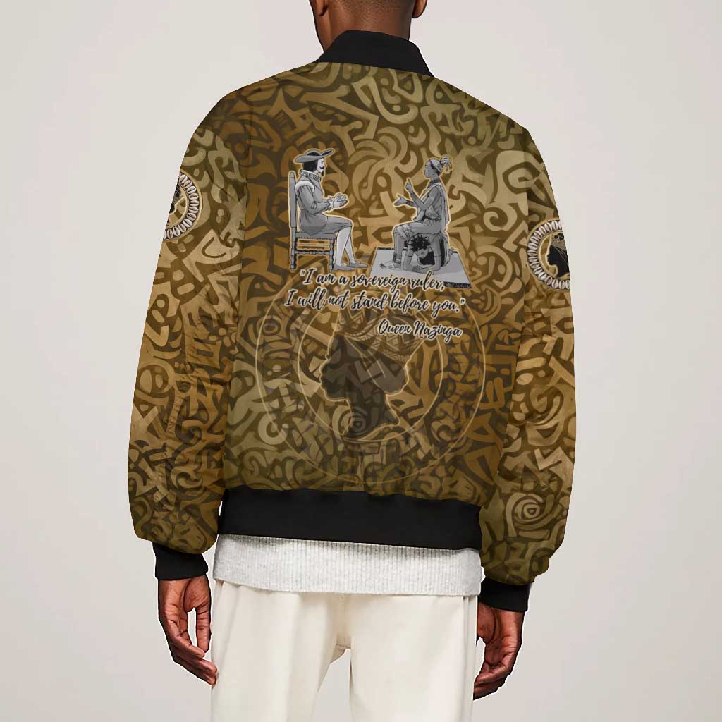 Queen Nzinga Bomber Jacket Cowrie Crown Silhouette Royal Power - African Pride