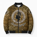 Queen Nzinga Bomber Puffer Jacket Cowrie Crown Silhouette Royal Power - African Pride