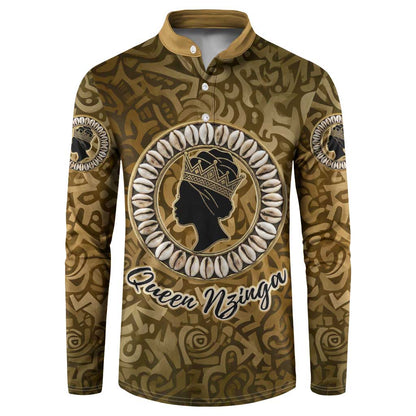 Queen Nzinga Button Sweatshirt Cowrie Crown Silhouette Royal Power