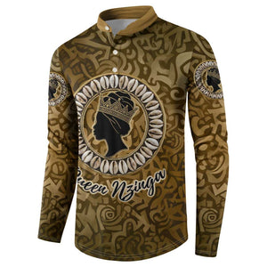Queen Nzinga Button Sweatshirt Cowrie Crown Silhouette Royal Power