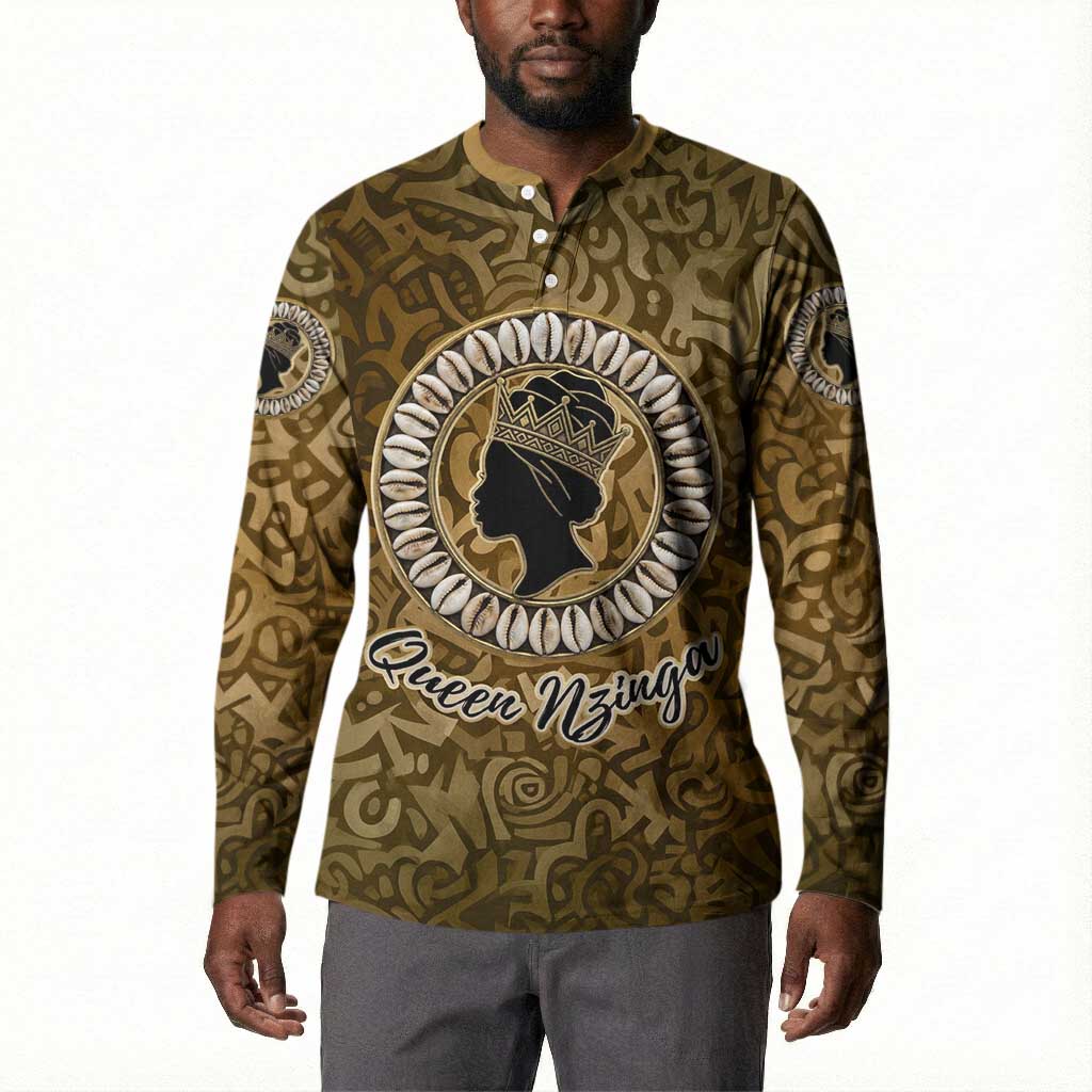 Queen Nzinga Button Sweatshirt Cowrie Crown Silhouette Royal Power