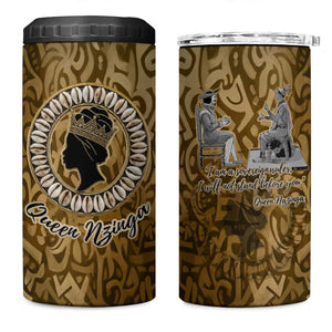 Queen Nzinga 4 in 1 Can Cooler Tumbler Cowrie Crown Silhouette Royal Power - African Pride