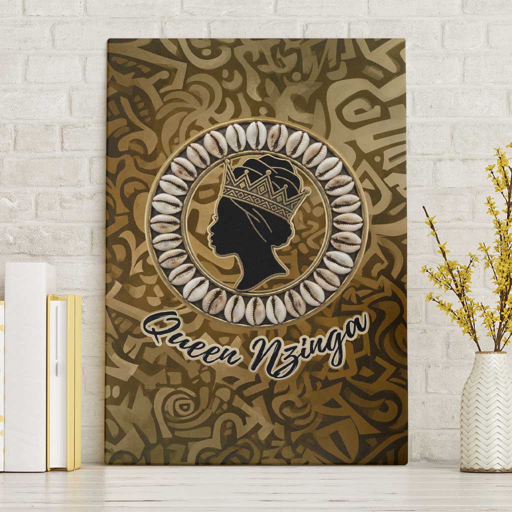 Queen Nzinga Canvas Wall Art Cowrie Crown Silhouette Royal Power - African Pride