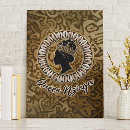 Queen Nzinga Canvas Wall Art Cowrie Crown Silhouette Royal Power - African Pride