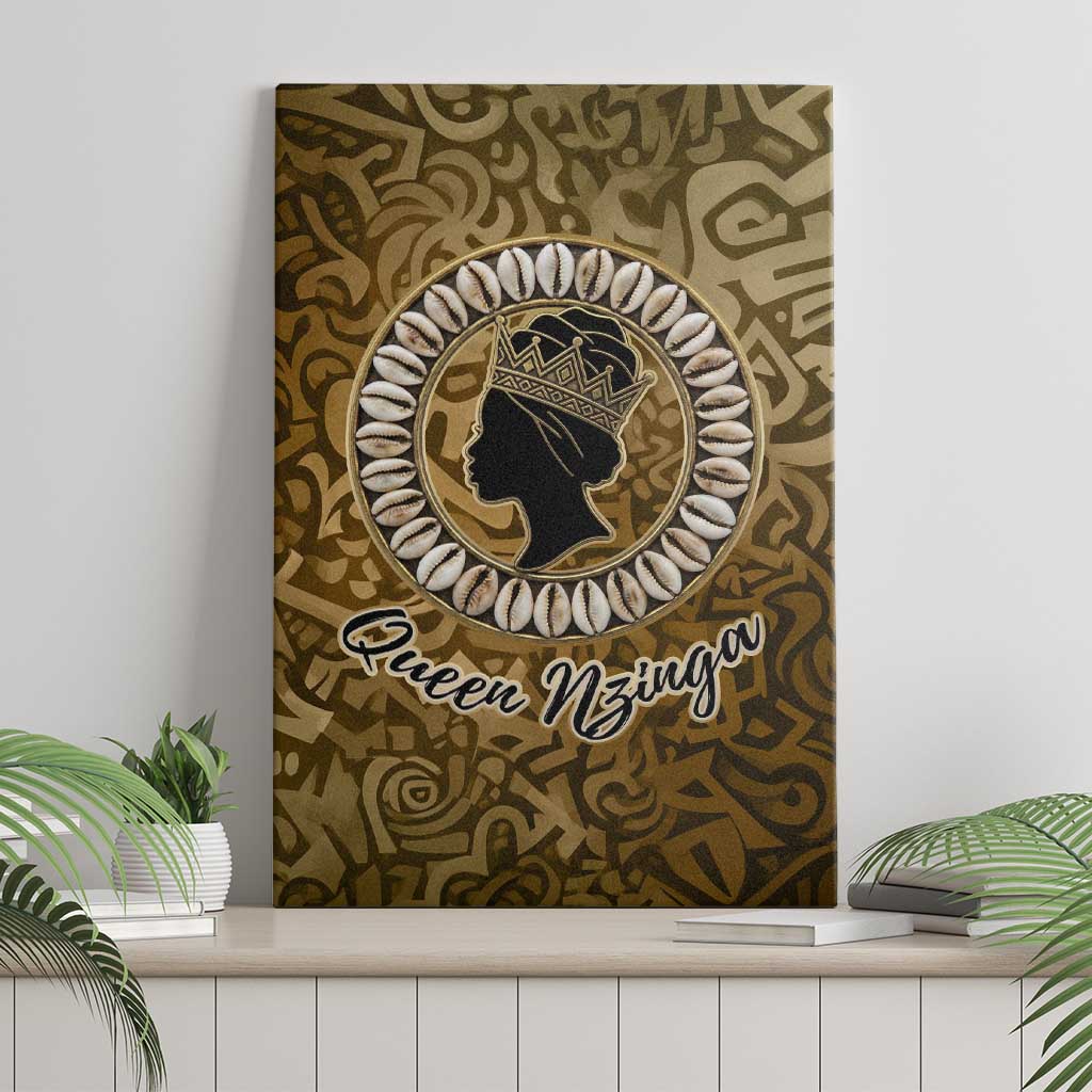 Queen Nzinga Canvas Wall Art Cowrie Crown Silhouette Royal Power - African Pride