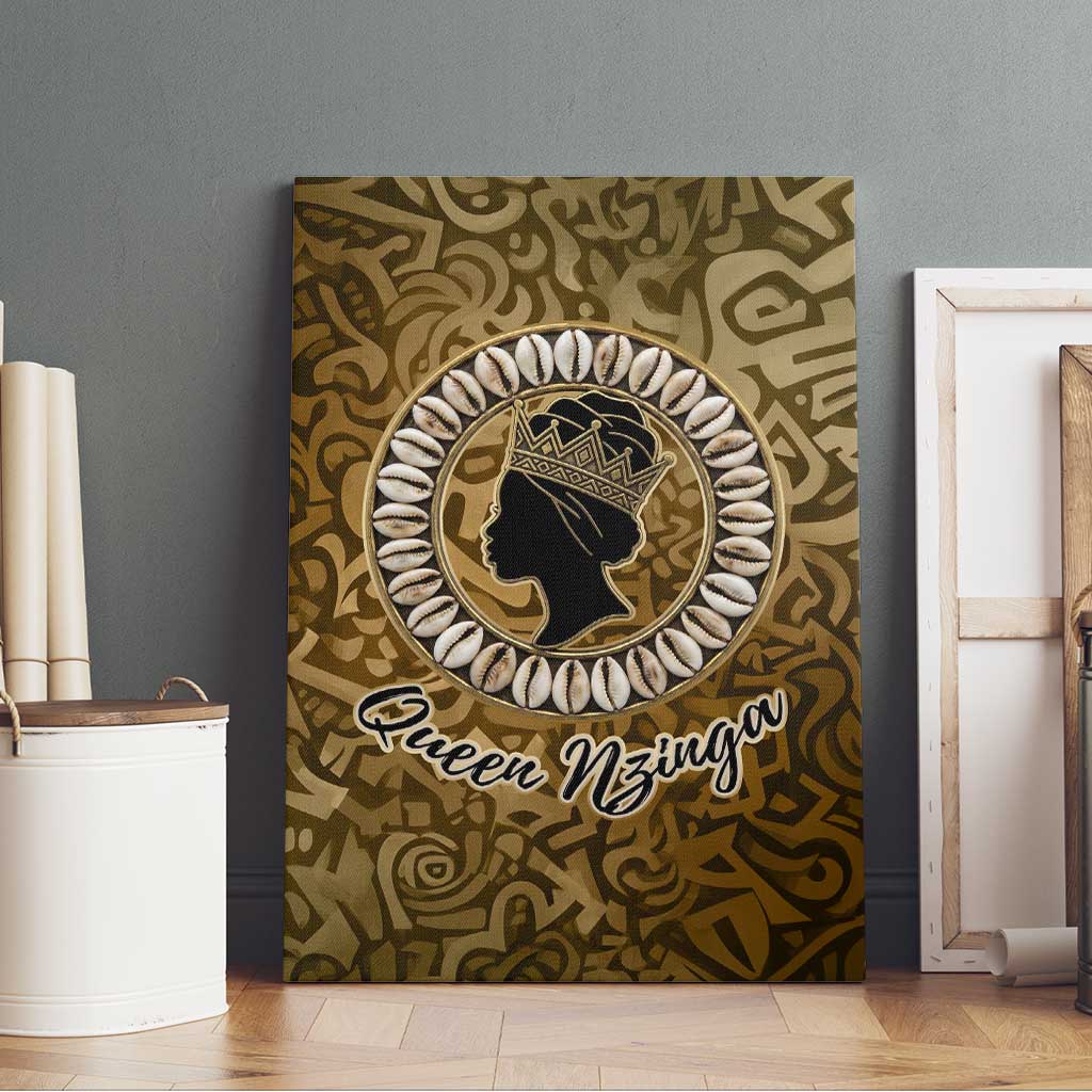 Queen Nzinga Canvas Wall Art Cowrie Crown Silhouette Royal Power - African Pride