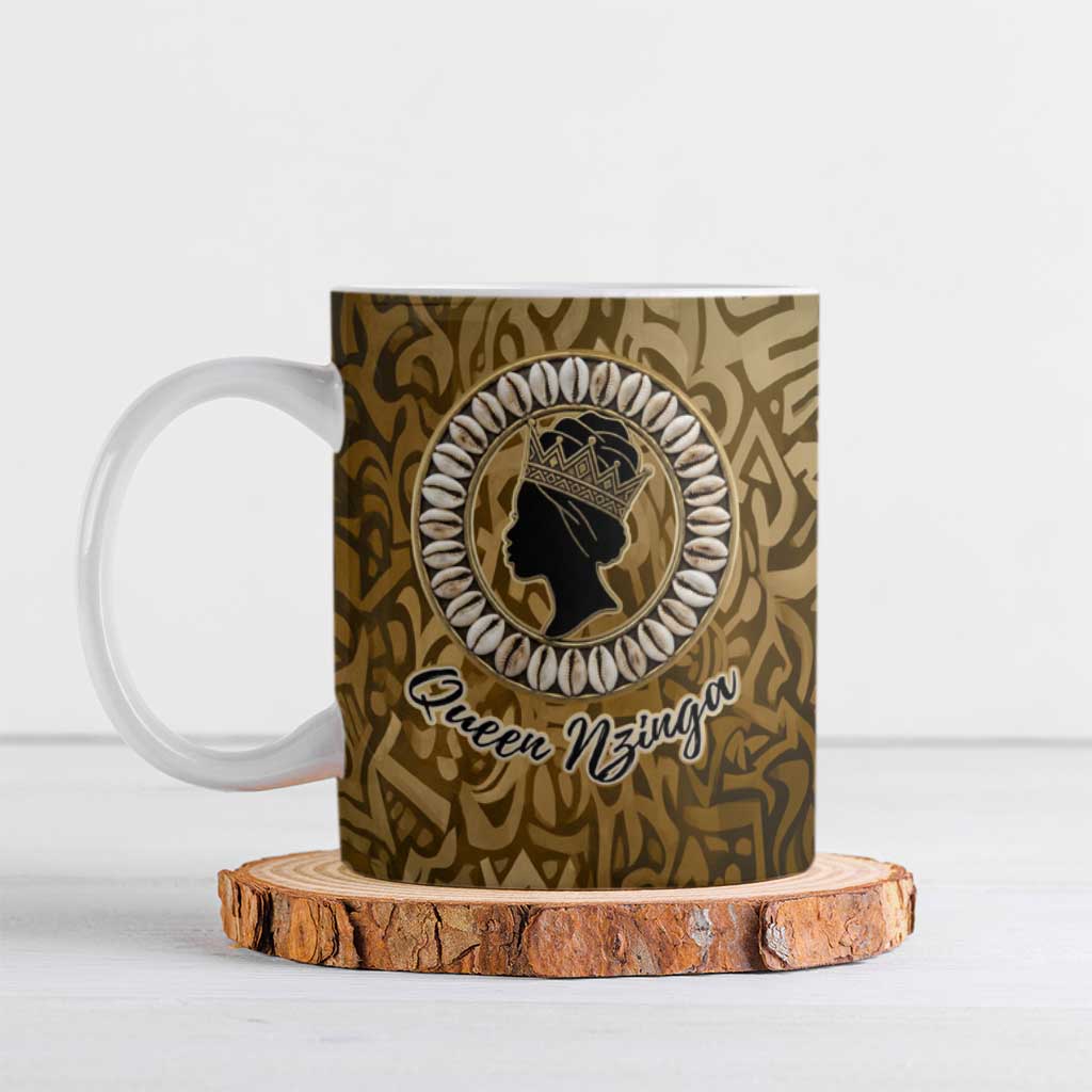 Queen Nzinga Ceramic Mug Cowrie Crown Silhouette Royal Power - African Pride