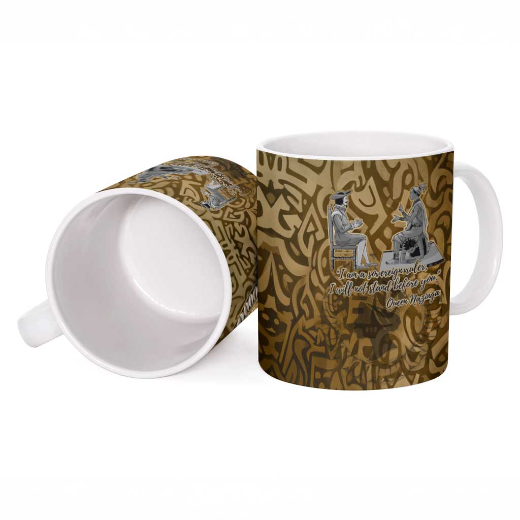 Queen Nzinga Ceramic Mug Cowrie Crown Silhouette Royal Power - African Pride