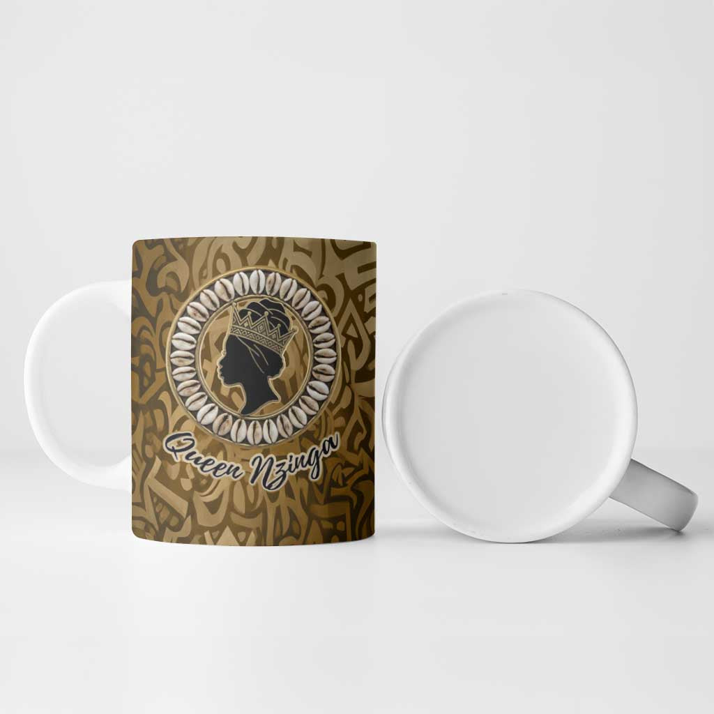 Queen Nzinga Ceramic Mug Cowrie Crown Silhouette Royal Power - African Pride