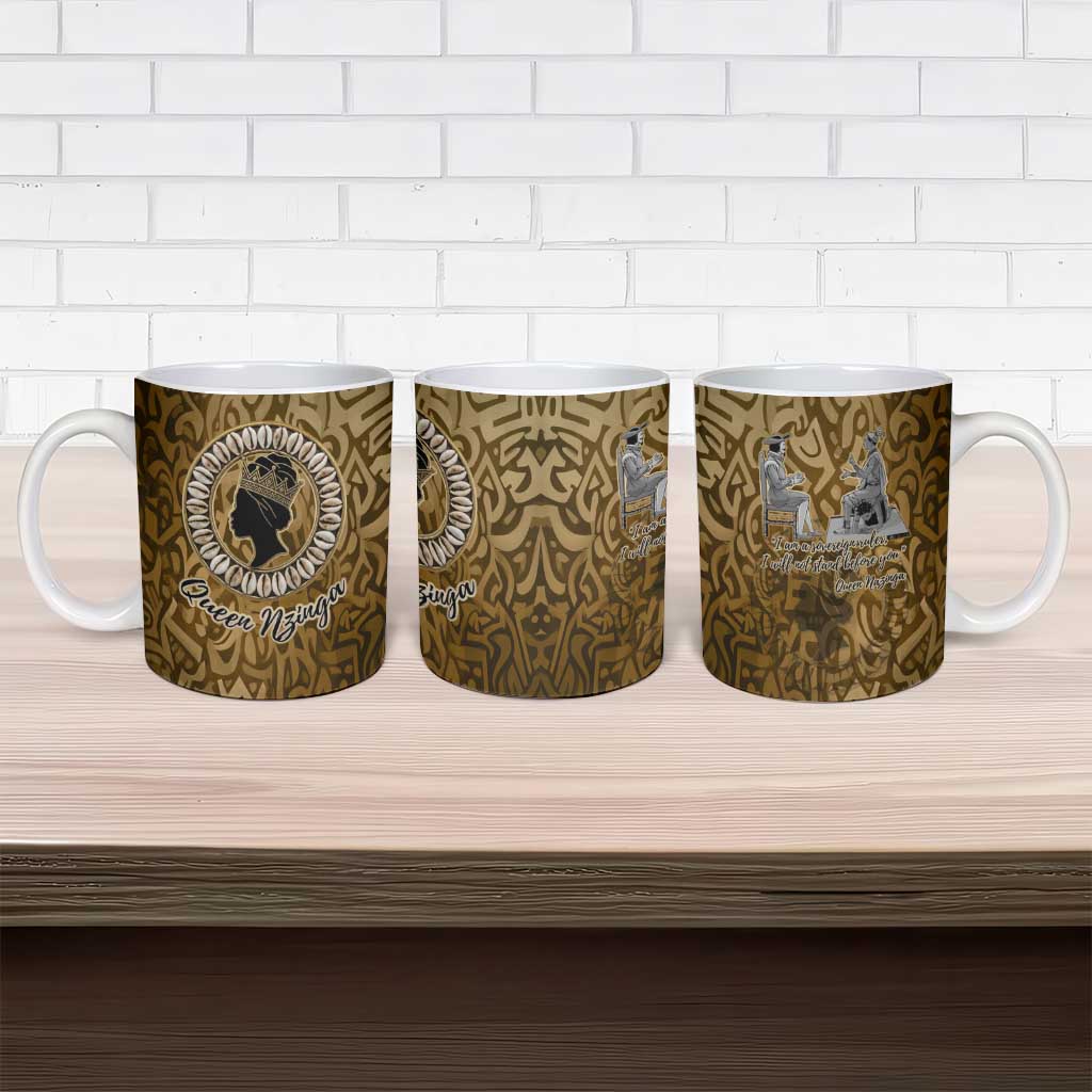 Queen Nzinga Ceramic Mug Cowrie Crown Silhouette Royal Power - African Pride