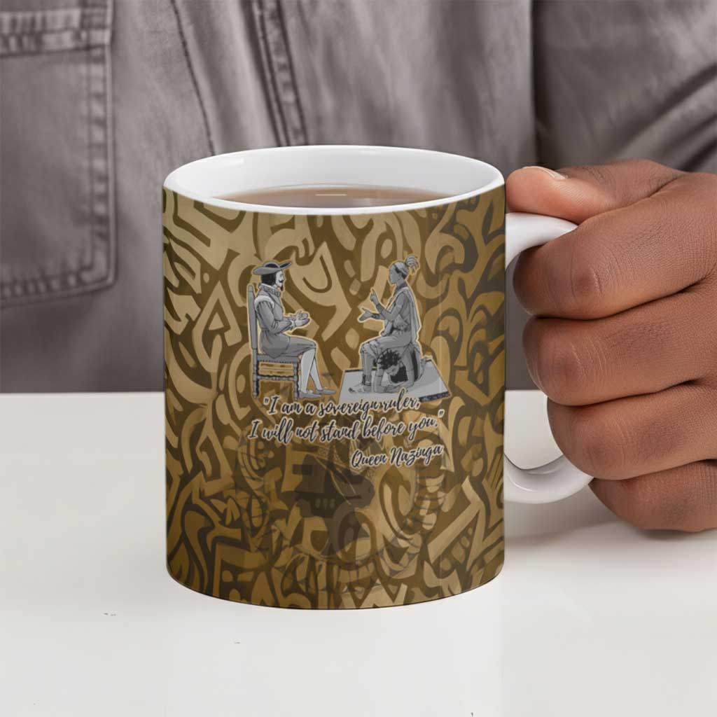 Queen Nzinga Ceramic Mug Cowrie Crown Silhouette Royal Power - African Pride