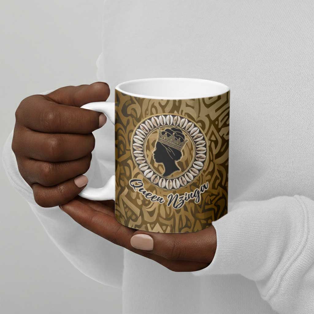 Queen Nzinga Ceramic Mug Cowrie Crown Silhouette Royal Power - African Pride