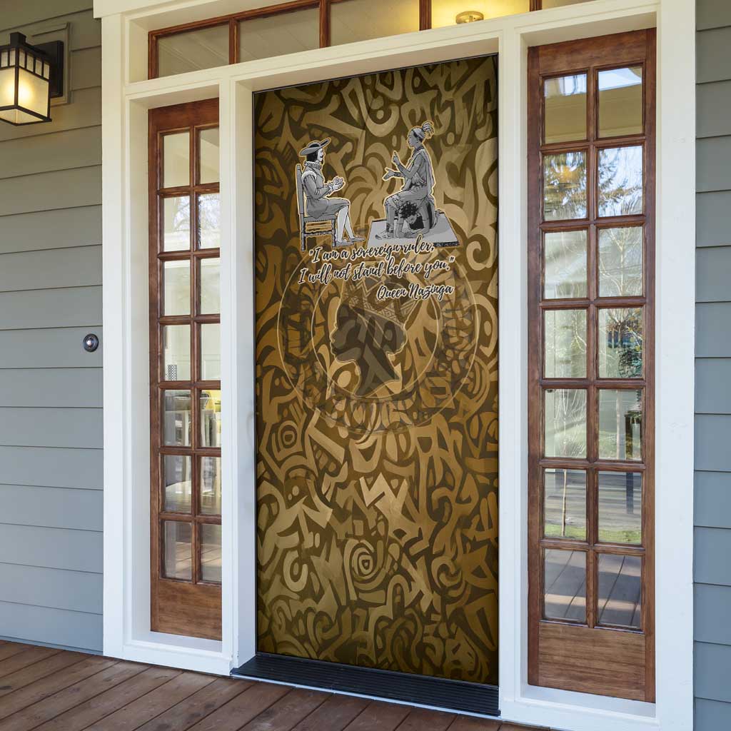 Queen Nzinga Door Cover Cowrie Crown Silhouette Royal Power - African Pride