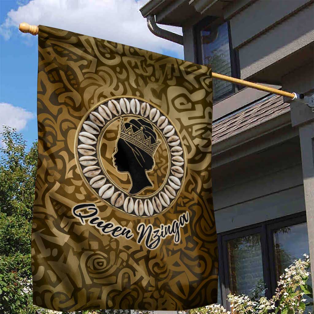 Queen Nzinga Garden Flag Cowrie Crown Silhouette Royal Power - African Pride
