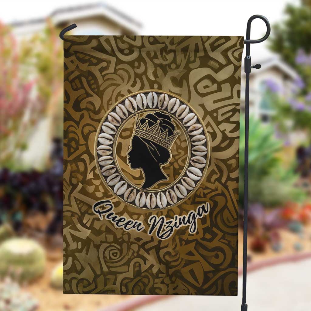 Queen Nzinga Garden Flag Cowrie Crown Silhouette Royal Power - African Pride