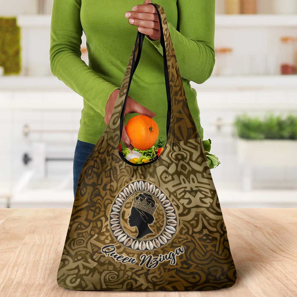 Queen Nzinga Grocery Bag Cowrie Crown Silhouette Royal Power - African Pride