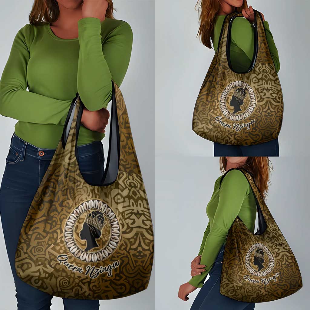 Queen Nzinga Grocery Bag Cowrie Crown Silhouette Royal Power - African Pride