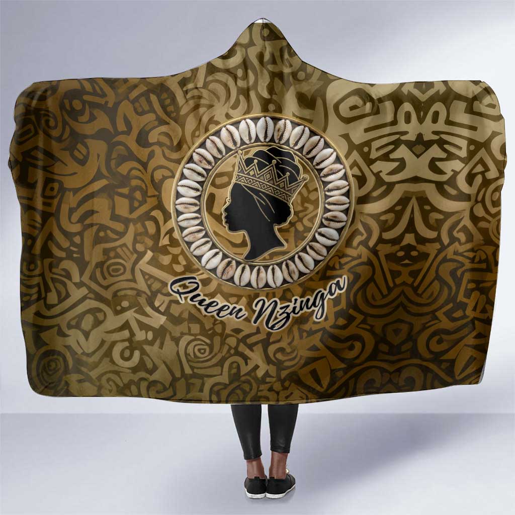 Queen Nzinga Hooded Blanket Cowrie Crown Silhouette Royal Power - African Pride