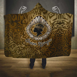 Queen Nzinga Hooded Blanket Cowrie Crown Silhouette Royal Power - African Pride