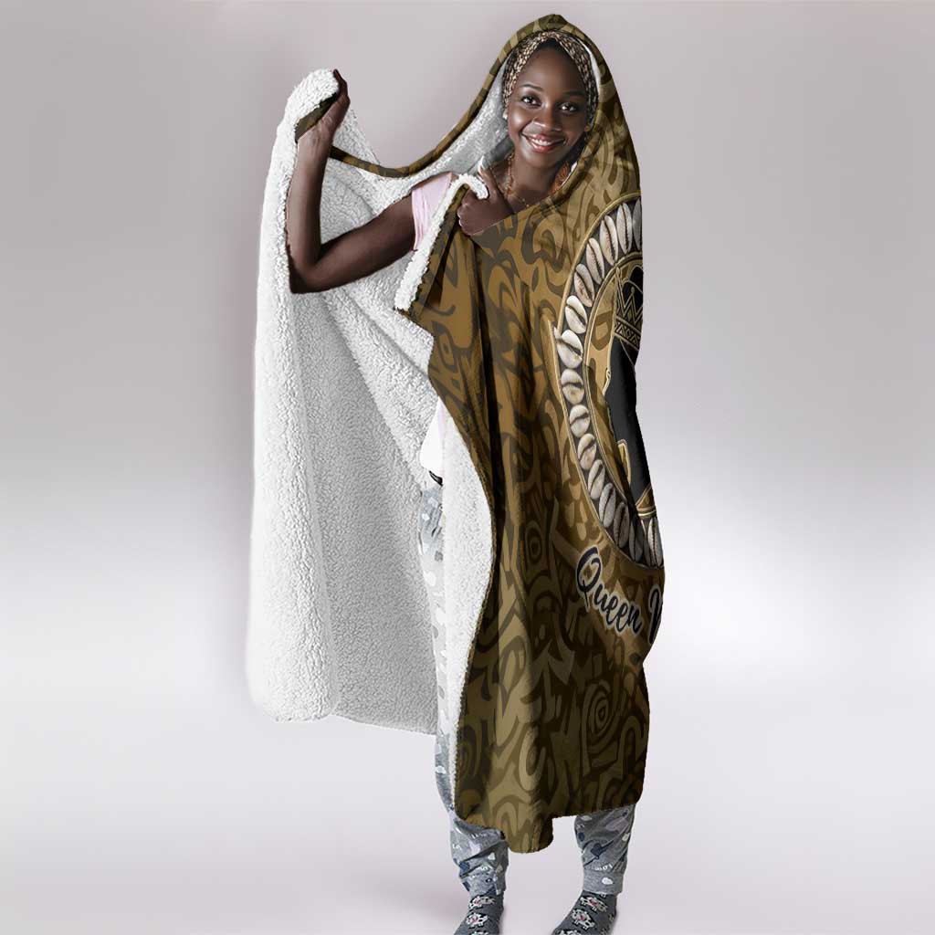 Queen Nzinga Hooded Blanket Cowrie Crown Silhouette Royal Power - African Pride