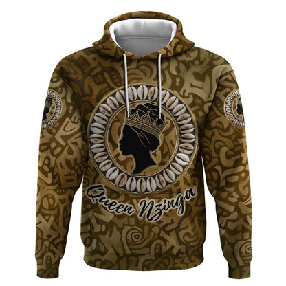 Queen Nzinga Hoodie Cowrie Crown Silhouette Royal Power - African Pride