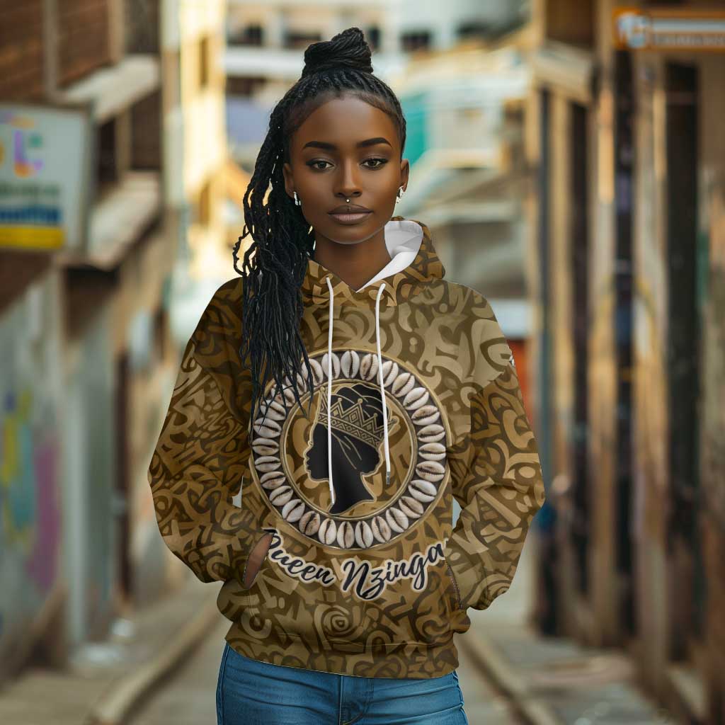 Queen Nzinga Hoodie Cowrie Crown Silhouette Royal Power - African Pride