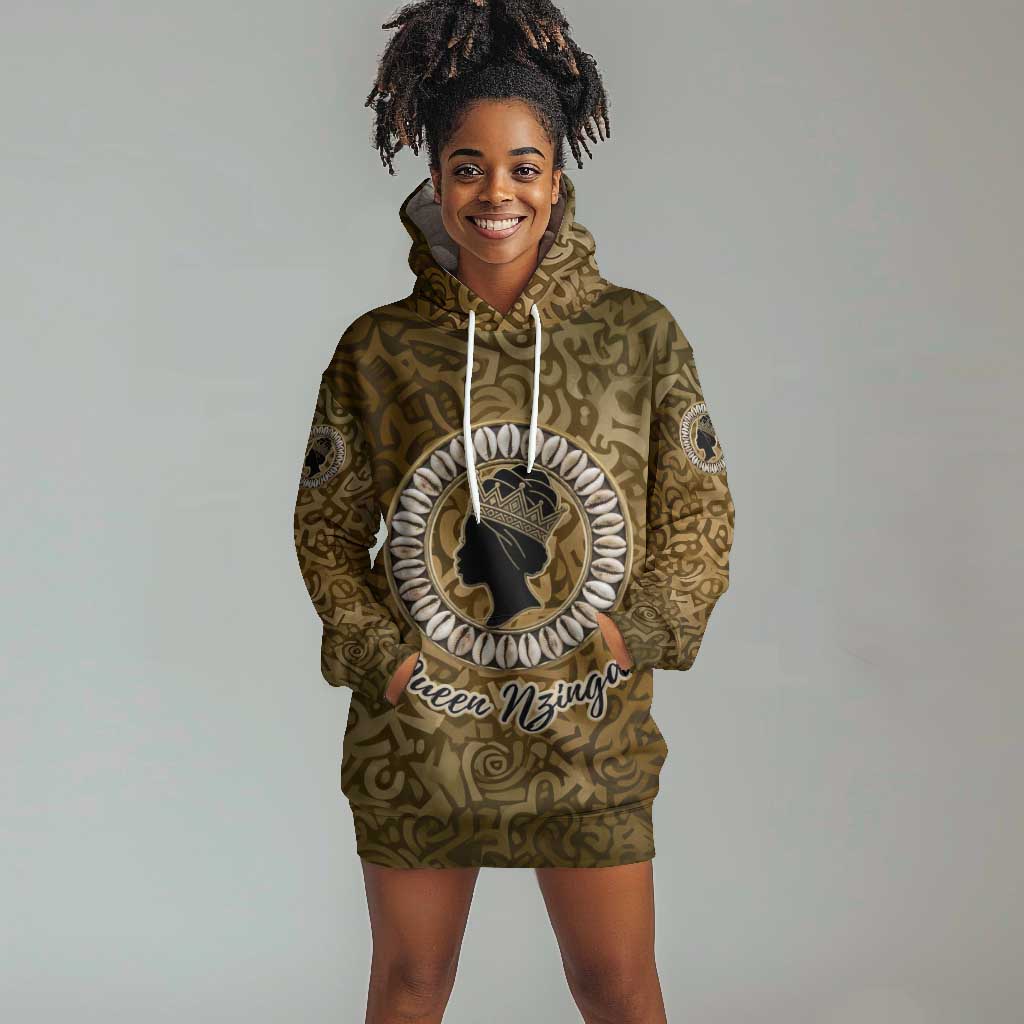 Queen Nzinga Hoodie Dress Cowrie Crown Silhouette Royal Power - African Pride