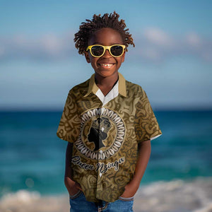 Queen Nzinga Kid Hawaiian Shirt Cowrie Crown Silhouette Royal Power - African Pride