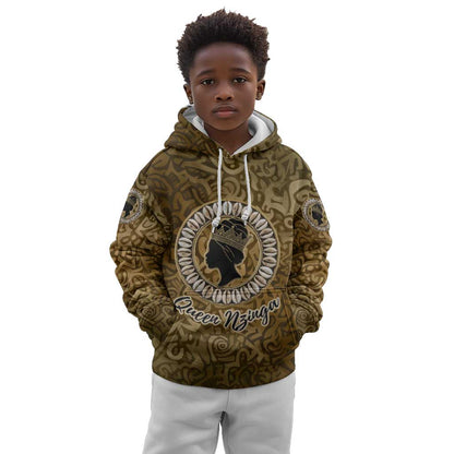 Queen Nzinga Kid Hoodie Cowrie Crown Silhouette Royal Power - African Pride