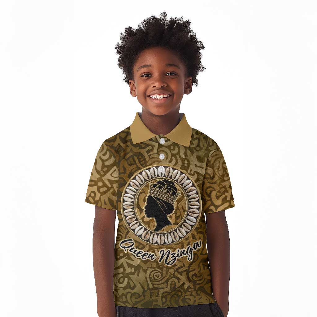 Queen Nzinga Kid Polo Shirt Cowrie Crown Silhouette Royal Power - African Pride