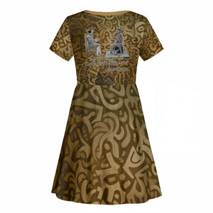 Queen Nzinga Kid Short Sleeve Dress Cowrie Crown Silhouette Royal Power - African Pride
