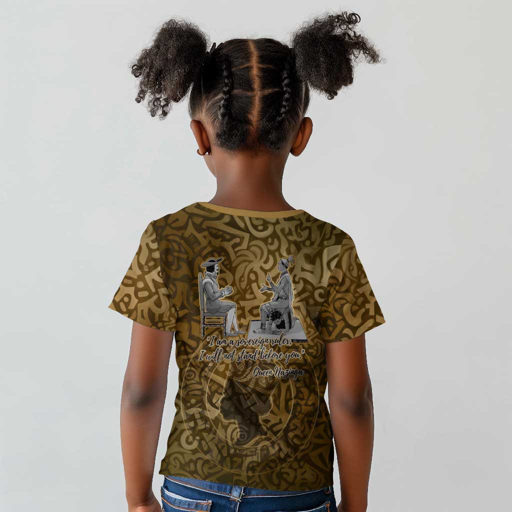 Queen Nzinga Kid T shirt Cowrie Crown Silhouette Royal Power - African Pride