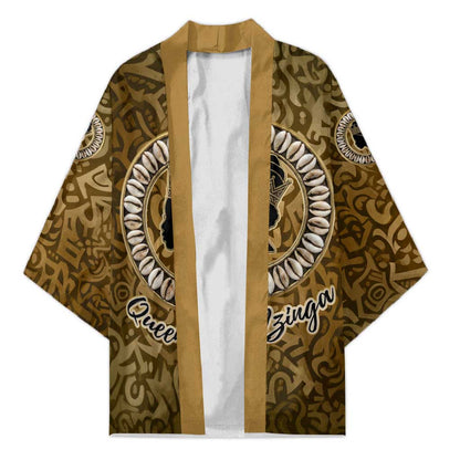 Queen Nzinga Kimono Cowrie Crown Silhouette Royal Power - African Pride