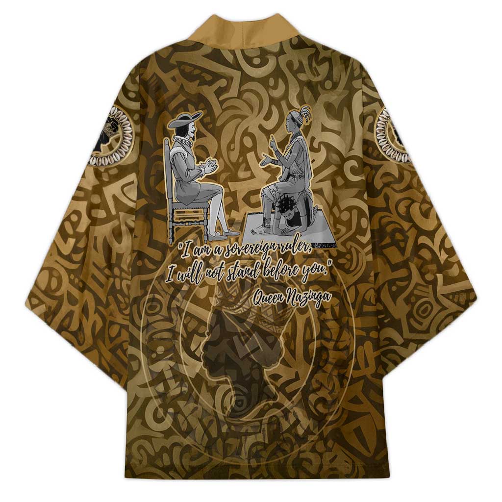 Queen Nzinga Kimono Cowrie Crown Silhouette Royal Power - African Pride