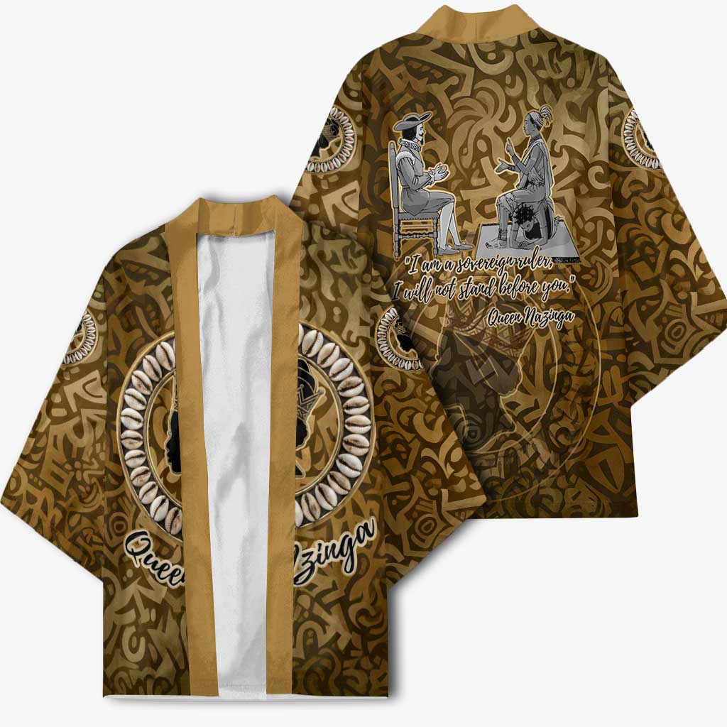 Queen Nzinga Kimono Cowrie Crown Silhouette Royal Power - African Pride