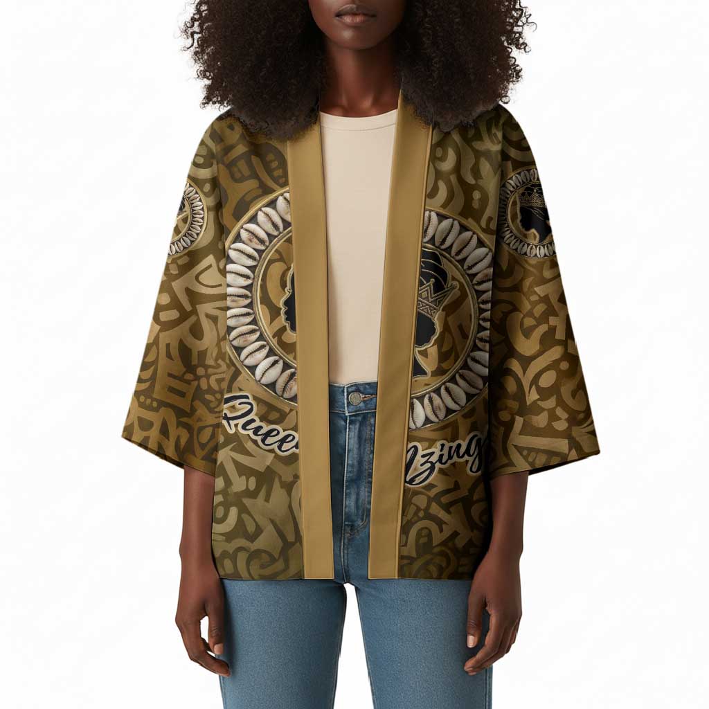 Queen Nzinga Kimono Cowrie Crown Silhouette Royal Power - African Pride