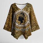 Queen Nzinga Kimono Sleeve Blouse Cowrie Crown Silhouette Royal Power - African Pride