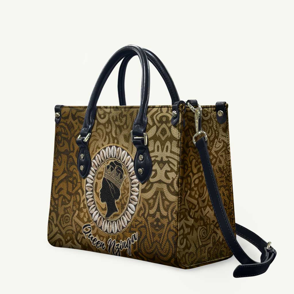 Queen Nzinga Leather Bag Cowrie Crown Silhouette Royal Power - African Pride