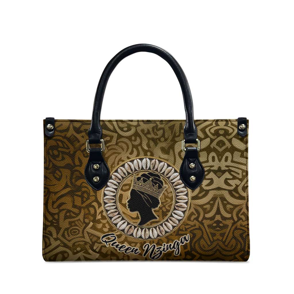 Queen Nzinga Leather Bag Cowrie Crown Silhouette Royal Power - African Pride