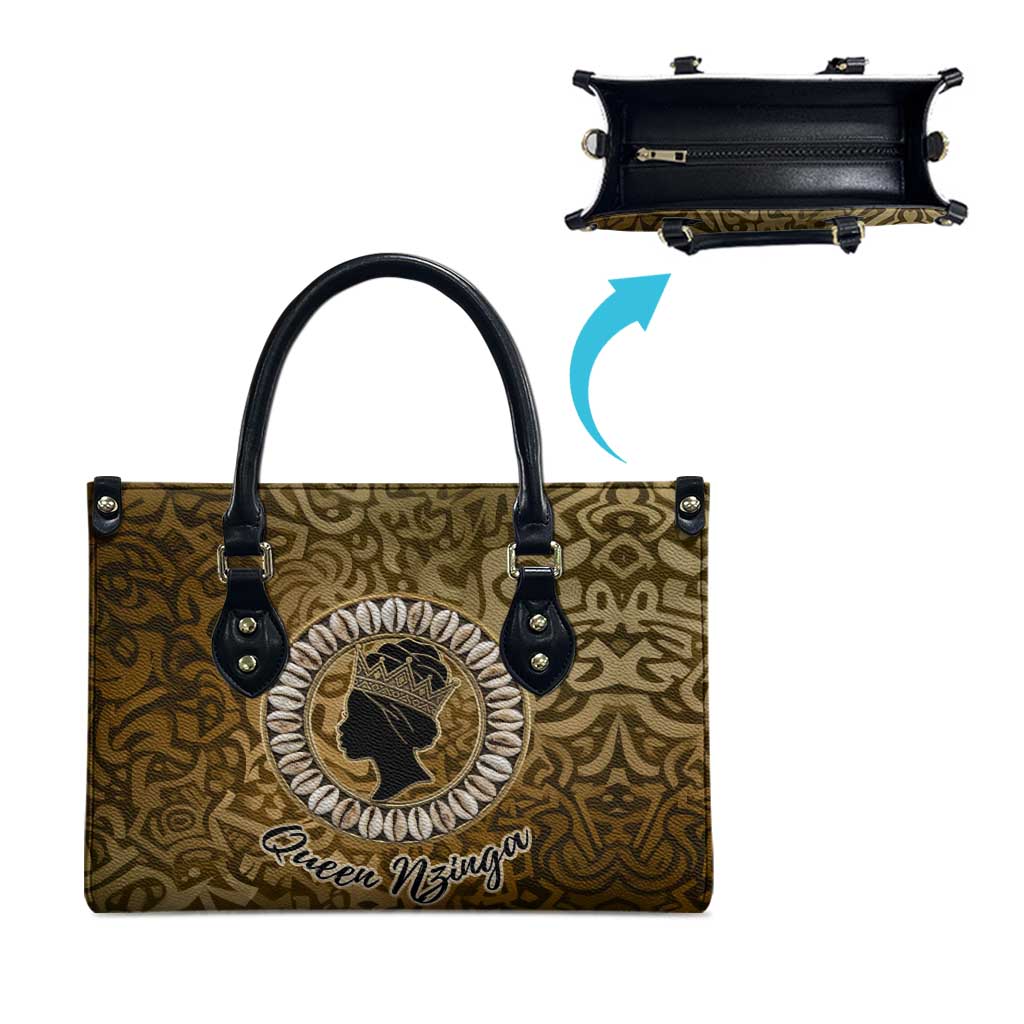 Queen Nzinga Leather Bag Cowrie Crown Silhouette Royal Power - African Pride