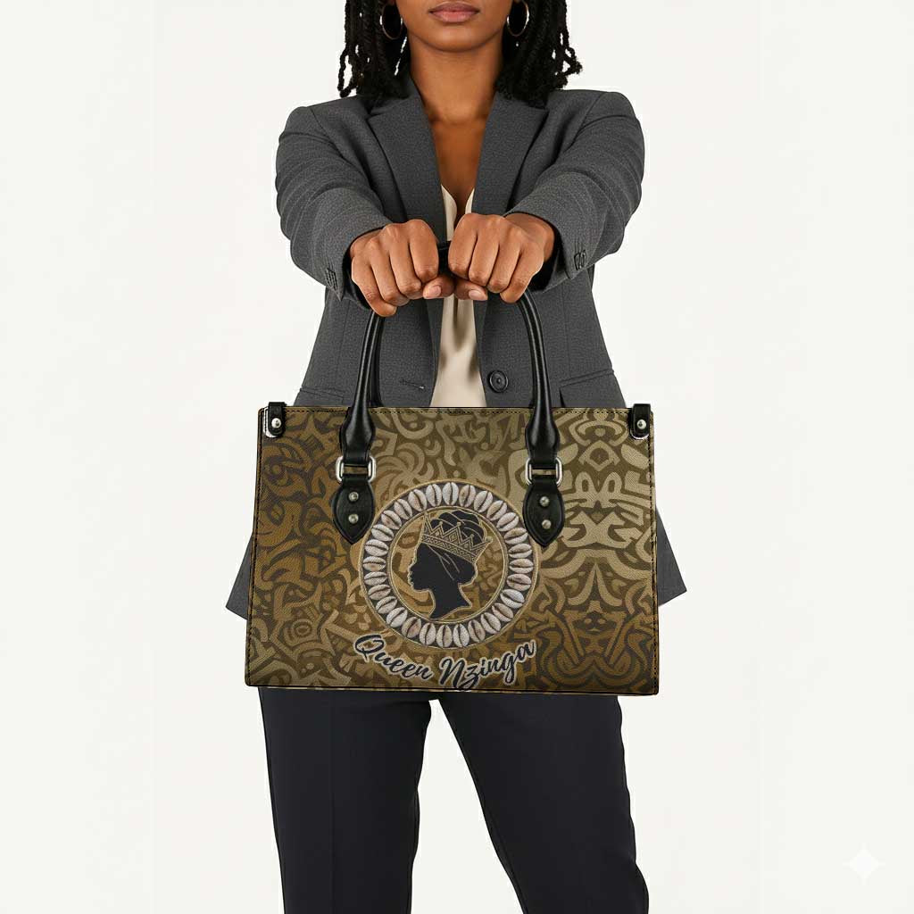 Queen Nzinga Leather Bag Cowrie Crown Silhouette Royal Power - African Pride