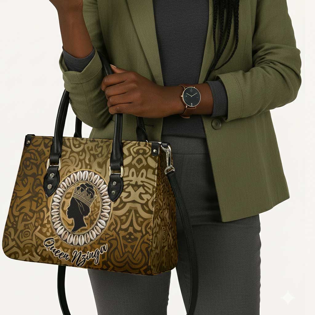 Queen Nzinga Leather Bag Cowrie Crown Silhouette Royal Power - African Pride