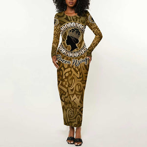 Queen Nzinga Long Sleeve Bodycon Dress Cowrie Crown Silhouette Royal Power - African Pride