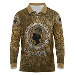 Queen Nzinga Long Sleeve Polo Shirt Cowrie Crown Silhouette Royal Power - African Pride