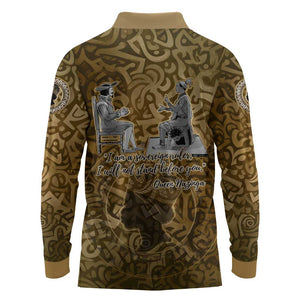 Queen Nzinga Long Sleeve Polo Shirt Cowrie Crown Silhouette Royal Power - African Pride